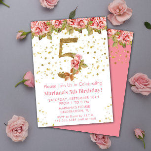 Convite Festa de Aniversário de 5 anos com Rosas Florais R
