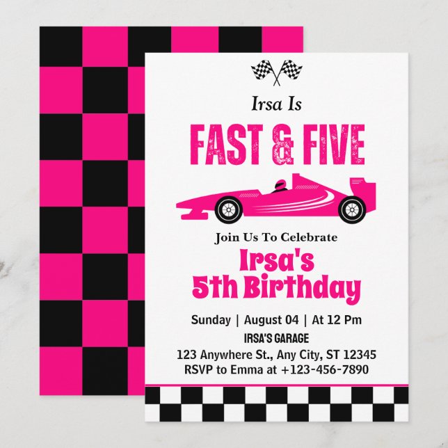 Convite Festa de Aniversário de 5 anos da Menina do Carro  (Frente/Verso)