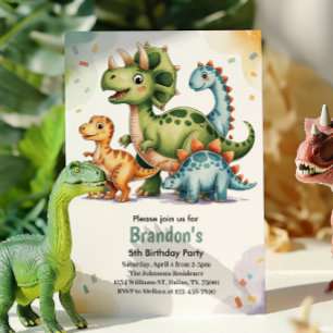 Convite Festa de Aniversário de 5 anos de Dinossauros para