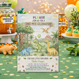 Convite Festa de Aniversário de 5 anos Dinossauros Aquarel