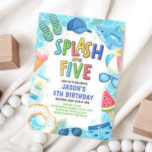 Convite Festa de Aniversário de 5 Anos na Piscina