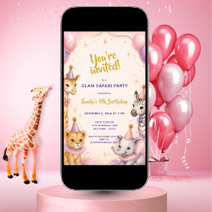 Convite Festa de Aniversário de 5 anos Pink Glam Safari