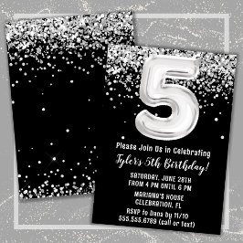 Convite Festa de Aniversário de 5 anos Preto e Branco