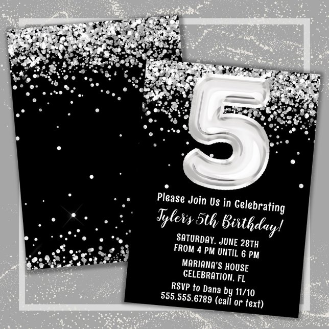 Convite Festa de Aniversário de 5 anos Preto e Branco (Criador carregado)