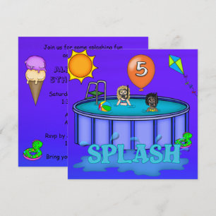 Convite Festa de Aniversário de 5 anos "Splash" na Piscina