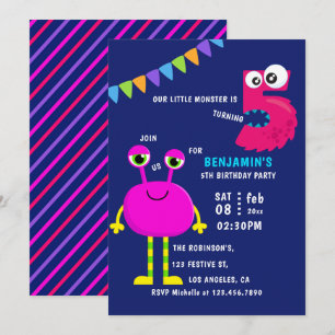 Convite Festa de aniversário de 5 de Monstro Rosa