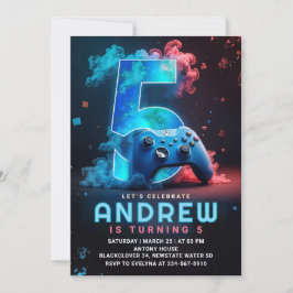 Convite Festa de aniversário de 5 de videogame