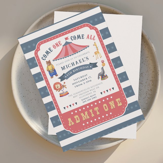 Convite Festa de aniversário de 5 do Festival de Circo Mod (Circus Carnival 5th Birthday Party Invitation)