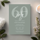 Convite Festa de aniversário de 60ª Sage Moderna Minimalis<br><div class="desc">Essa tipografia minimalista 60º convite de aniversário é perfeita para uma festa de aniversário moderna. O design simples apresenta texto branco clássico com fundo sábio. Personalizável em qualquer cor. Mantenha o design mínimo e elegante, como está, ou personalize-o adicionando seus próprios gráficos e trabalhos de arte. Para personalização mais avançada...</div>