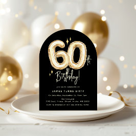 Convite Festa de Aniversário de 60 Anos Balão Dourado Mode