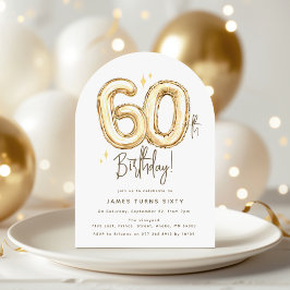 Convite Festa de Aniversário de 60 Anos Balão Dourado Mode
