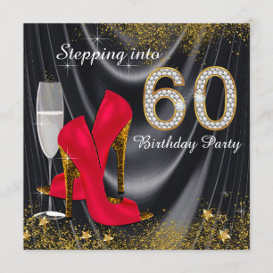 Convite Festa de Aniversário de 60 anos Brilho Cetim Verme