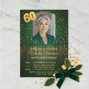 Convite Festa de Aniversário de 60 Anos com Brilho de Ouro