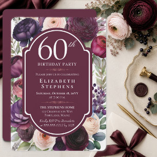 Convite Festa de Aniversário de 60 anos com Ranúnculo Flor