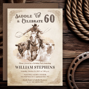 Convite Festa de Aniversário de 60 Anos de Cowboy Western