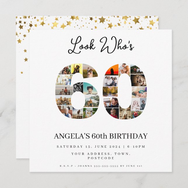 Convite Festa de aniversário de 60 anos de Montag foto (Frente/Verso)