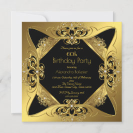 Convite Festa de Aniversário de 60 anos Elegante Dourado P