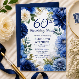 Convite Festa de Aniversário de 60 Anos Elegante Flor de D