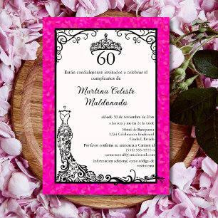 Convite Festa de Aniversário de 60 Anos Fashion Rosa Quent