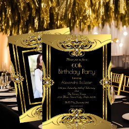 Convite Festa de Aniversário de 60 anos Foto Dourado Preto