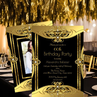 Convite Festa de Aniversário de 60 anos Foto Dourado Preto