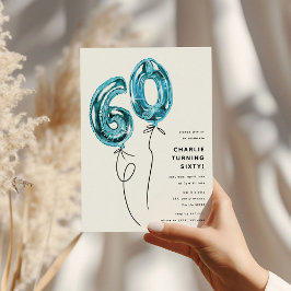 Convite Festa de Aniversário de 60 Anos Minimal Azul 60 Ba
