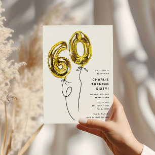 Convite Festa de Aniversário de 60 Anos Minimal Gold 60 Ba