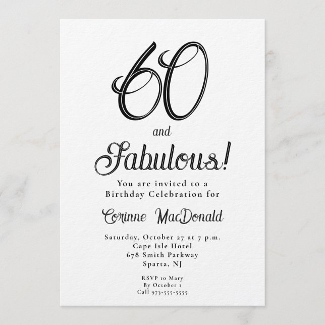 Convite Festa de Aniversário de 60 Anos Minimalista e Fabu (Frente)