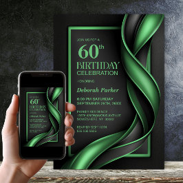 Convite Festa de Aniversário de 60 Anos Moderna Preta e Ve
