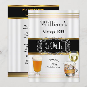 Convite Festa de Aniversário de 60 anos para Homens Vintag