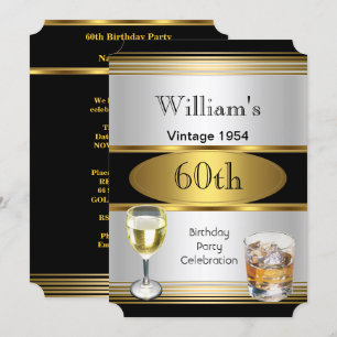 Convite Festa de Aniversário de 60 anos para Homens Vintag
