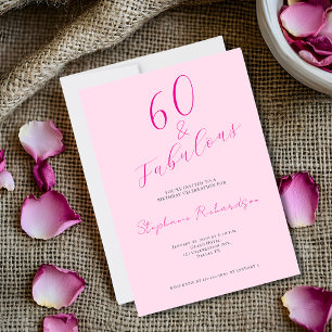 Convite Festa de Aniversário de 60 anos Pink Script Sixty