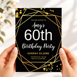 Convite Festa de Aniversário de 60 Anos Preta e Dourada El