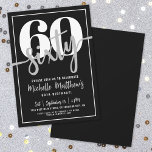 Convite Festa de Aniversário de 60 Anos Preta Moderna<br><div class="desc">Celebre sessenta anos com estilo com este convite de aniversário de 60 anos elegante e moderno. O design apresenta um fundo preto ousado com um "60" impressionante no topo, combinado com a palavra "Sessenta" em caligrafia elegante para um toque sofisticado. A mistura de fontes modernas e limpas e fontes script...</div>