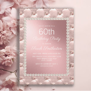 Convite Festa de Aniversário de 60 Anos Rosa Bege Elegante