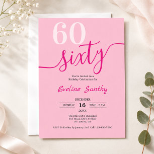 Convite Festa de Aniversário de 60 Anos Rosa Blush Sixty S