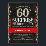 Convite Festa de Aniversário de 60 anos Surpresa - Dourado<br><div class="desc">Convite de Festa de Aniversário de 60 anos Surpresa
Design elegante em dourado brilhante falso,  preto e vermelho.</div>