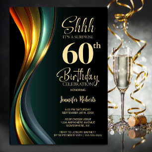 Convite Festa de Aniversário de 60 Anos Surpresa Preta e D