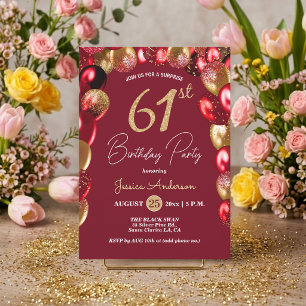 Convite Festa de Aniversário de 61 anos Surpresa Dourado G