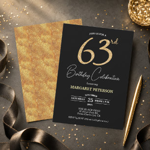 Convite Festa de Aniversário de 63 anos com Brilho Preto E