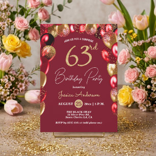 Convite Festa de Aniversário de 63 anos Surpresa Dourado B