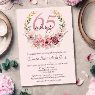 Convite Festa de Aniversário de 65 anos Floral Elegante Ro