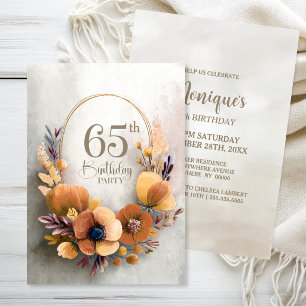 Convite Festa de Aniversário de 65 anos Floral Laranja
