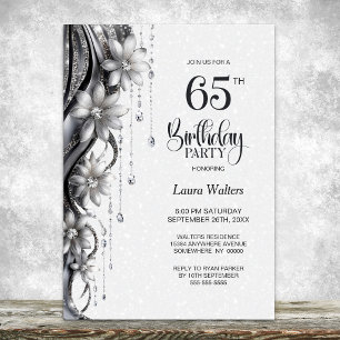 Convite Festa de Aniversário de 65 Anos Flores e Diamantes