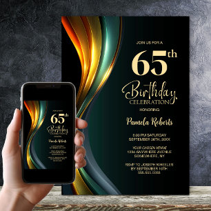 Convite Festa de Aniversário de 65 Anos Preta e Dourada Mo