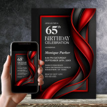 Festa de Aniversário de 65 Anos Preta e Vermelha M