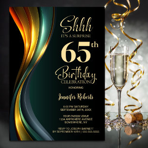 Convite Festa de Aniversário de 65 Anos Surpresa Preta e D