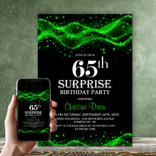 Convite Festa de Aniversário de 65 anos Surpresa Preta e V