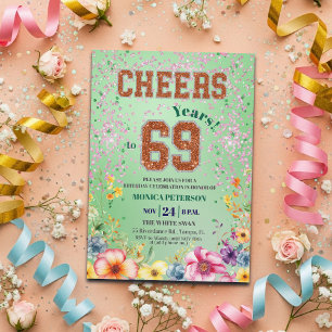 Convite Festa de Aniversário de 69 anos com Brilho Floral 