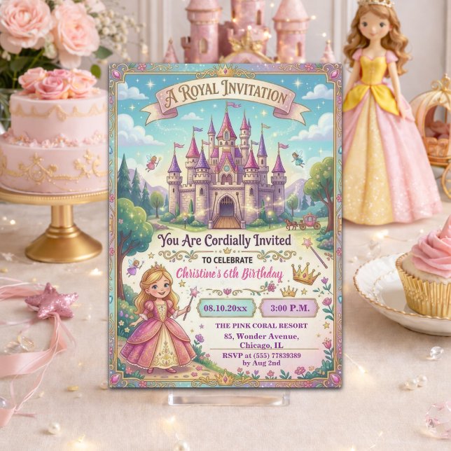 Convite Festa de Aniversário de 6 anos da Princesa do Cast (Criador carregado)
